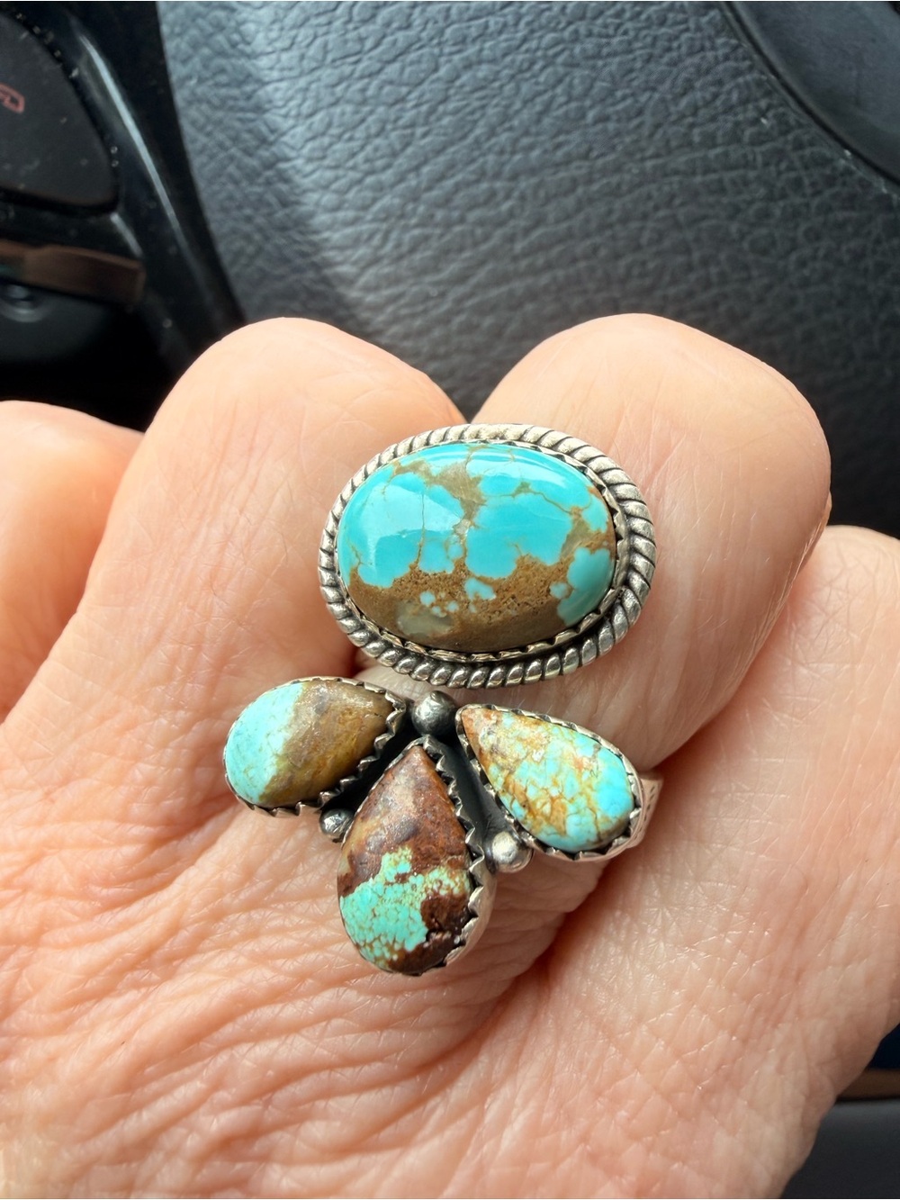 Handcrafted genuine sterling  #8 Turquoise Statement Ring